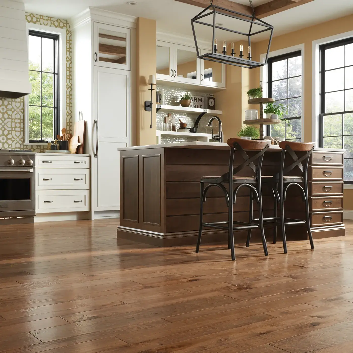 hardwood-gallery Brown hardwood flooring in a kitchen | Mills Floor Covering